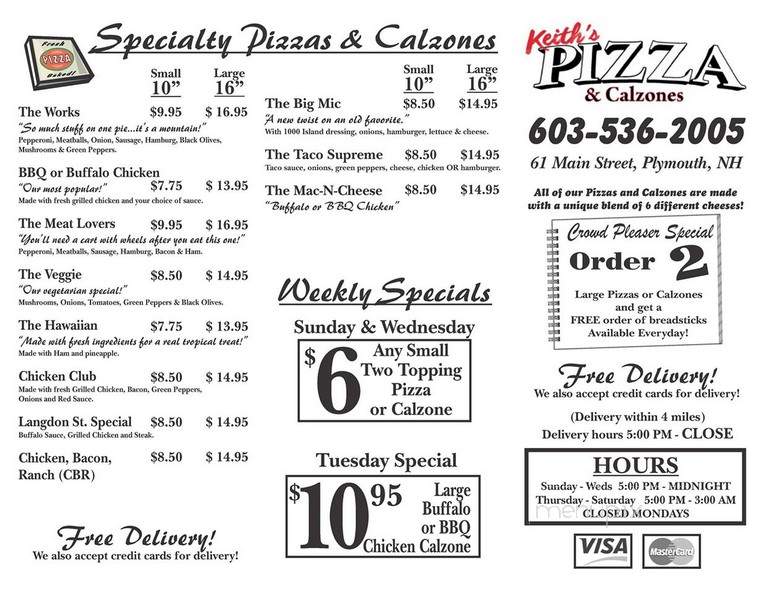 Keith's Pizzas and Calzones - Plymouth, NH