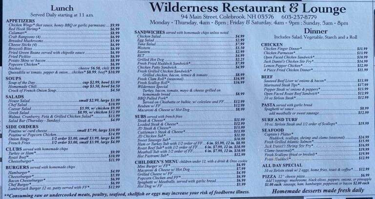 Wilderness Restaurant - Colebrook, NH
