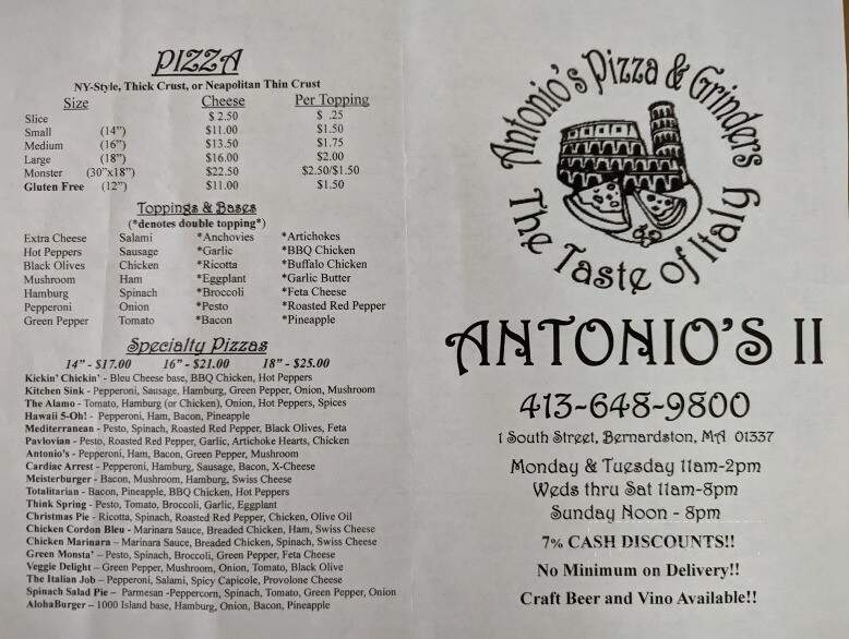 Antonio's II Pizza & Grinders - Bernardston, MA