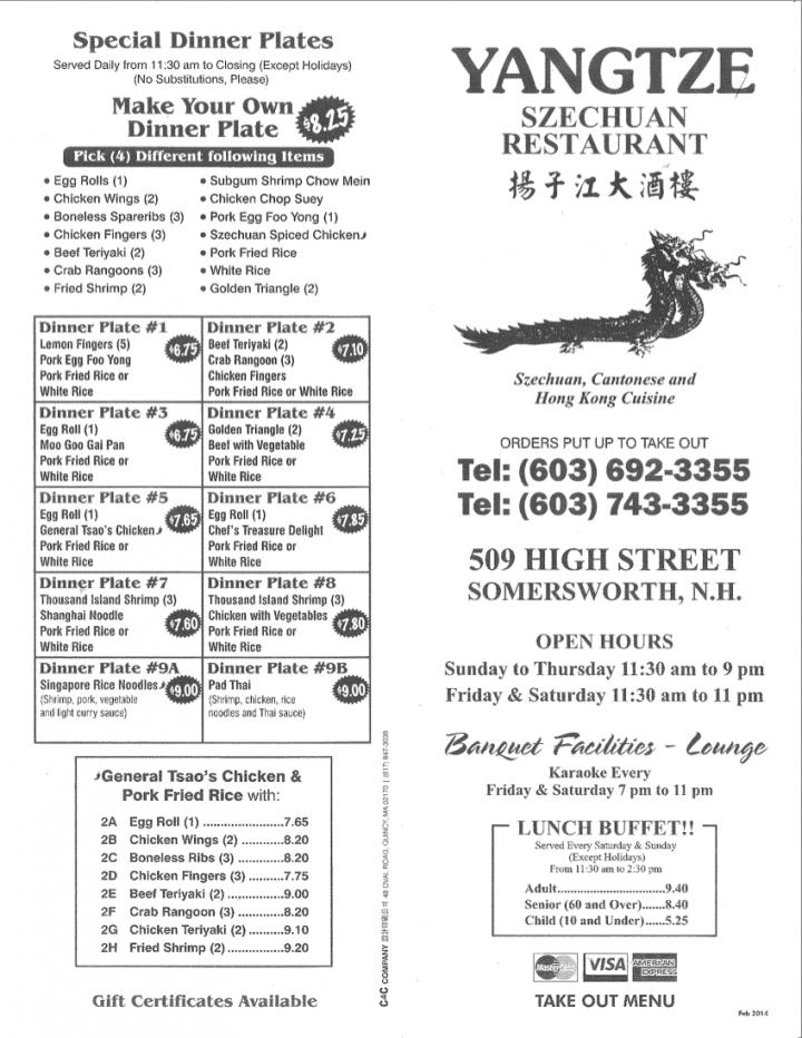 Yangtze Restaurant - Somersworth, NH